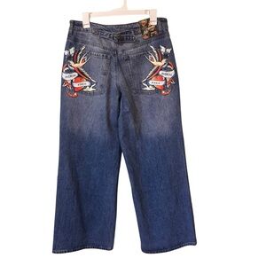 NWT Ed Hardy Women's Loose Fit Buckle Back Denim Born Free Jeans SIZE 30